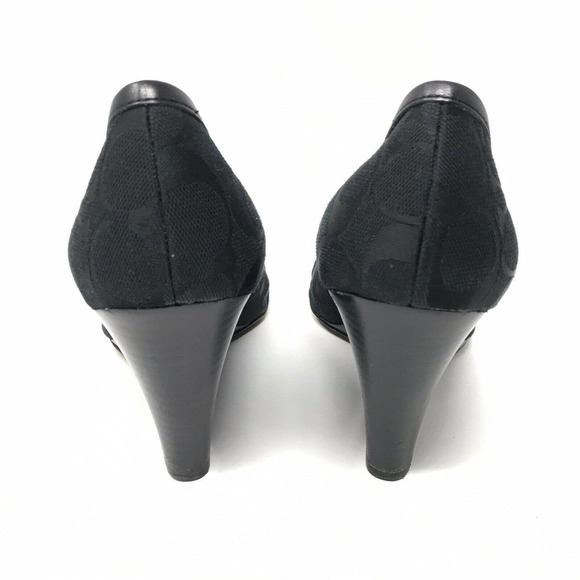 Coach Thea Wedge Heel Pumps Black Peep Toe - Picture 4 of 8